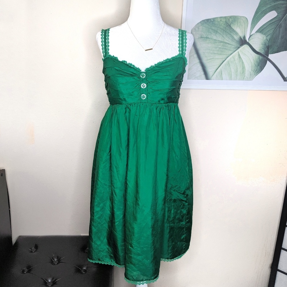 Betsey Johnson Green Silk Lace Trim Dress Pin-up